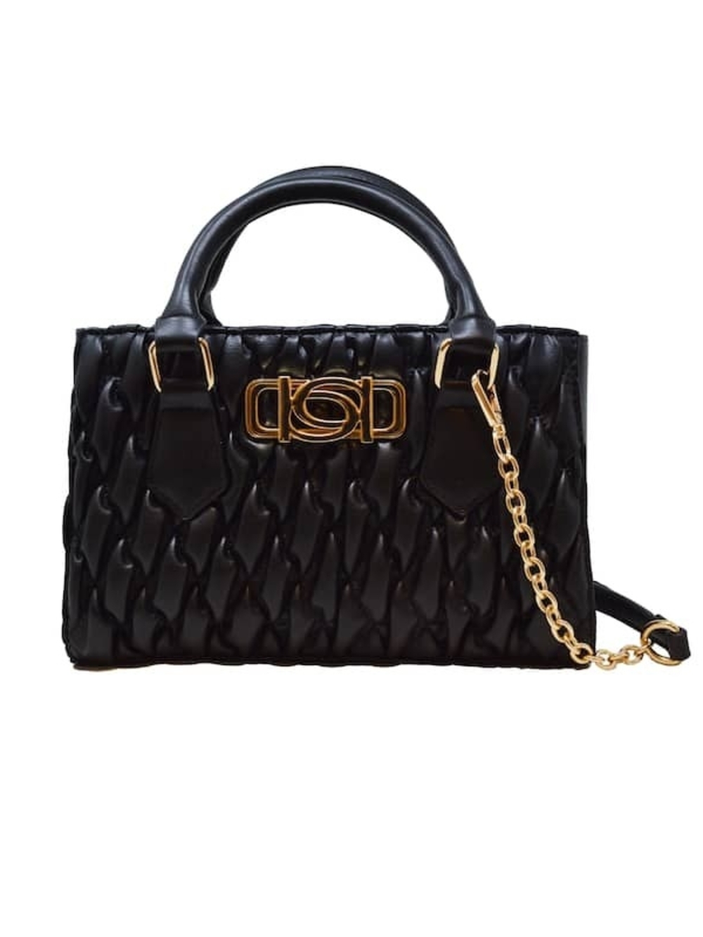 Black Bebe Quilted Top-Handle Satchel with Gold Chain